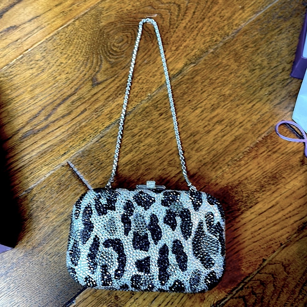 Judith Leiber silver and black leopard bag RARE